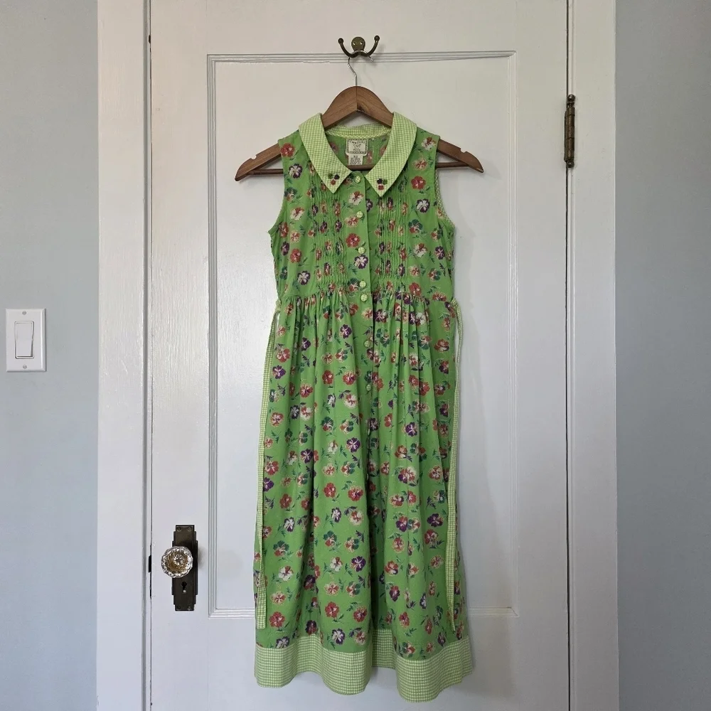 Vintage Cornelloki Dress by April Cornell – Girls Size 9/10 – Green/Pansy Floral - Picture 5 of 8